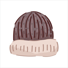 Warm knitted hat on white background