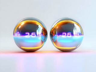 Flat Holographic Countdown Orbs: Close-Up of Glowing New Year 2025 Countdown on White Background with Mesmerizing Effects � Perfect for Business Graphics
