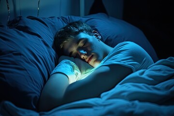 Tracking Sleep Patterns With Advanced Technology During Nighttime Rest in a Cozy Bedroom Setting