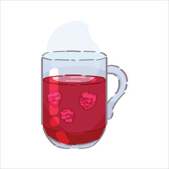 Obraz premium Cup of hot raspberry tea on white background