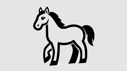 Cute cartoon horse simple minimalist black pictogram graphic animation. Alpha channel. Transparent background motion design. 4K resolution
