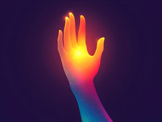 Obraz premium Flat Glossy Gradient Background with Glowing Hand Symbolizing Support and Unity for Human Rights Day - Ample Copy Space in Central Focus