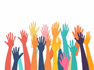 Fototapeta premium Flat Plain White Background with Raised Hands Symbolizing Unity for Human Rights Day - Ample Copy Space for Messages in Simple Vector Illustration