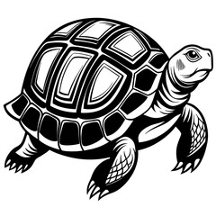 Turtle silhouette vector illustration with a detailed shell and hinged plastron. Ideal for nature-themed designs, logos, and educational materials.
