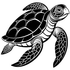 Turtle silhouette vector illustration with a detailed shell and hinged plastron. Ideal for nature-themed designs, logos, and educational materials.