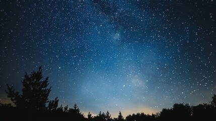 Naklejka premium constellations and stars in the night sky with twinkling lights above dark forest