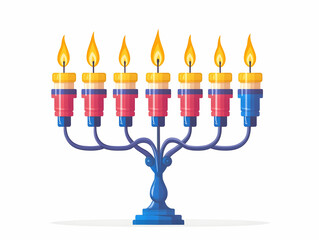 Obraz premium Flat Isolated Menorah and Dreidel Combination on White Background - Simple Vector Illustration for Infographics and Symbolic Elements