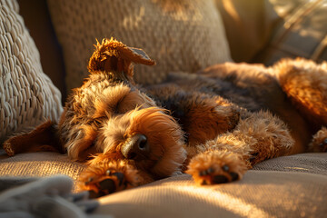 Fototapeta premium Airedale Terrier dog sleeping at home