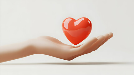 3D Isolated Raised Hand with Heart Symbolizing Compassion for Human Rights Day - Minimalist Vector Ideal for Infographics