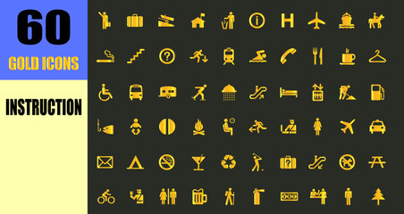 Way finding instruction gold icon set. luxury sign modern symbol.