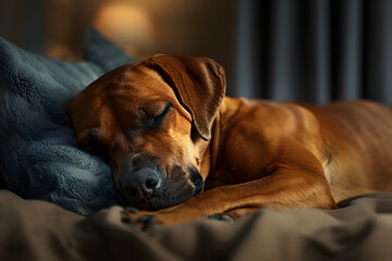 Obraz premium Rhodesian Ridgeback dog sleeping at home