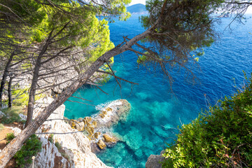 amazing turquoise adriatic sea on Budva riviera in Petrovac na Moru in Montenegro