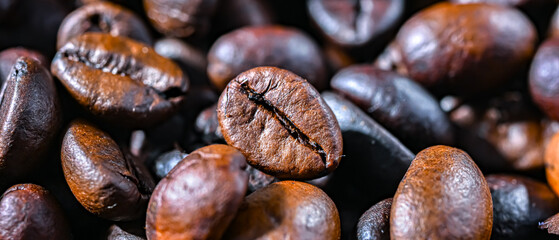 Close up of roasted coffee beans