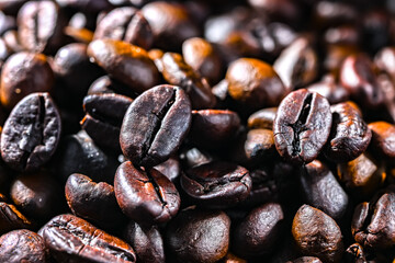 Close up of roasted coffee beans