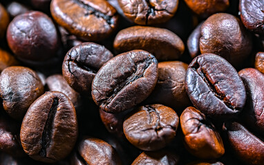 Close up of roasted coffee beans