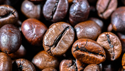 Close up of roasted coffee beans