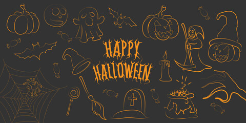 Halloween Set with Pumpkin, Ghost, and Other Icons