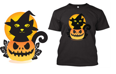 Halloween Cat and Tree T Shirt Design