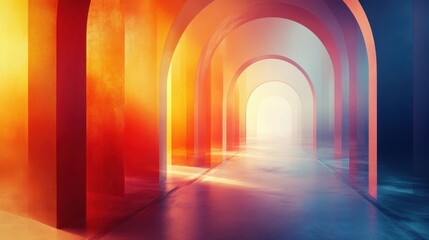 Vibrant Tunnel with Pixelated Glow and Bright Light at End, Inviting Perspective from Behind