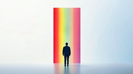 A person standing under a rainbow, symbolizing the promise of hope after a storm, rainbow promise, symbol of hope, illustration