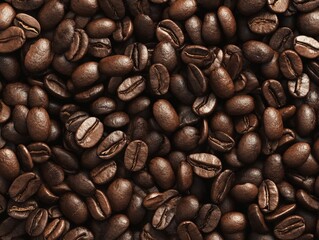 Obraz premium Rich, Detailed Close-up of Roasted Coffee Beans with Emphasis on Texture and Color
