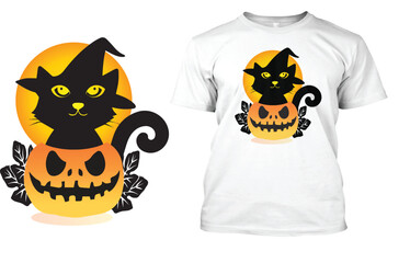 Halloween Cat and Tree T Shirt Design