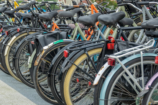 Bicycles in a Row at a Bike Parking Lot in Amsterdam