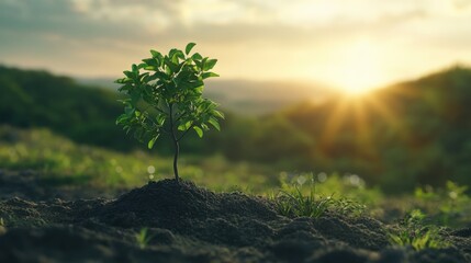 Environmentally friendly concept of tree planting for CO2 emission reduction, clean and green visuals for eco-friendly living