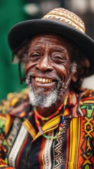 Obraz premium This jubilant Black man embraces the festive spirit of Kwanzaa with joy and cultural pride