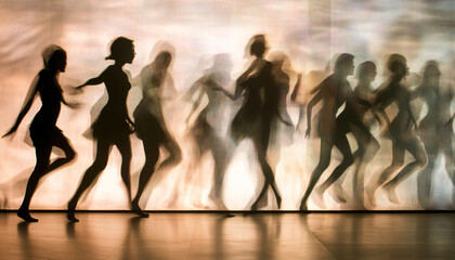 Capture people dancing or moving in a well-lit space, focusing on their shadows cast on the ground or wall to create abstract, dynamic shapes