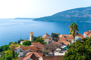view on old town Herceg Novi over Kotor bay in Montenegro