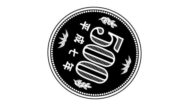 Japan 500 yen coin vector design animation rotation handmade silhouette 4K Video.