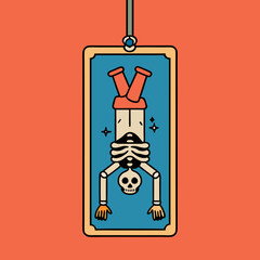 Reverse hanging human skeleton