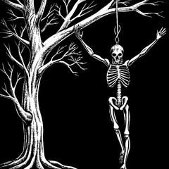 Reverse hanging human skeleton
