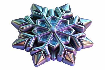 Fototapeta premium 3D Close-Up of Glowing Futuristic Snowflake on Metallic Surface with Holographic Patterns - Macro Shot Highlighting Detailed Texture and Modern Winter Theme