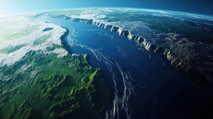 Earth's tectonic plates shifting to create and divide oceans over millions of years