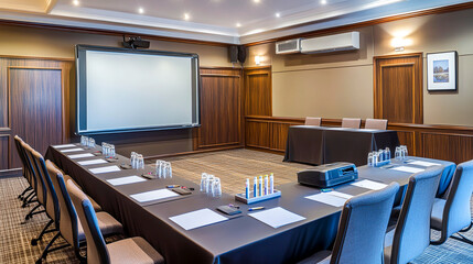 Modern Conference Room with Equipment and Whiteboard