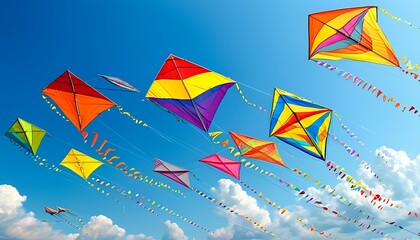 Colorful Kites Soaring in the Sky, Capturing Freedom and Movement