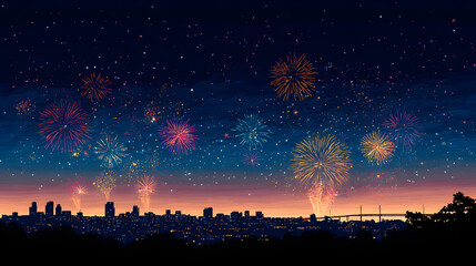 Cityscape Fireworks: A Night of Celebration