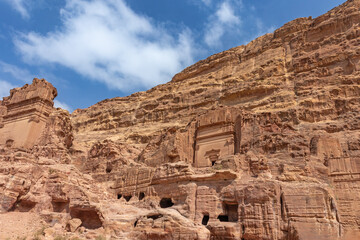 Obraz premium View of temples in Petra, an ancient city of the Nabatean Kingdom in Jordan. Horizontally. 