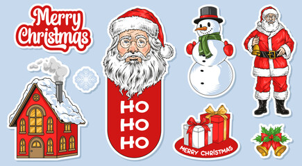 Merry Christmas set emblems colorful