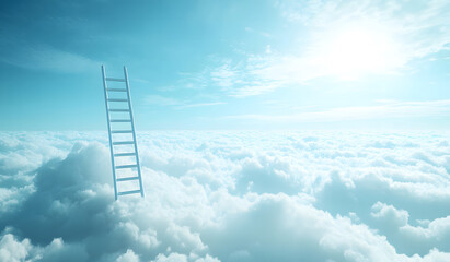  Ladder Reaching Into Cloudy Sky, Dreamy Surreal Concept