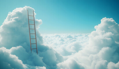  Ladder Reaching Into Cloudy Sky, Dreamy Surreal Concept