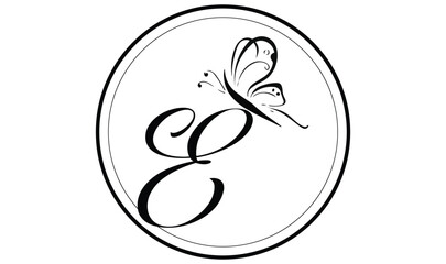 letter E logo design with butterfly illustration logo concept