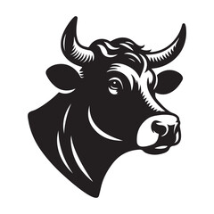 Cow Head Logo Icon Symbol Silhouette Vector Clip Art Isolated on White Background