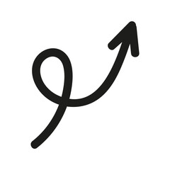 Twisted loop line arrow doodle. Hand drawn element for navigation and presentations.