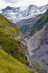 Incredible view of the glacier Grindelwald-Fieschergletscher. Grindelwald valley, Switzerland....