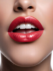 Fototapeta premium Classic Red Lips Closeup Generative AI
