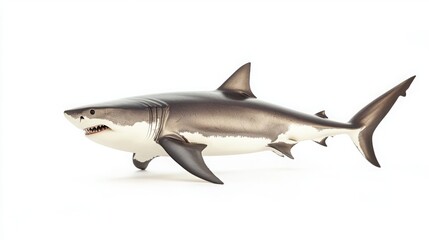 Fototapeta premium Full-Length Profile of a Shark Standing Vertically on a White Background