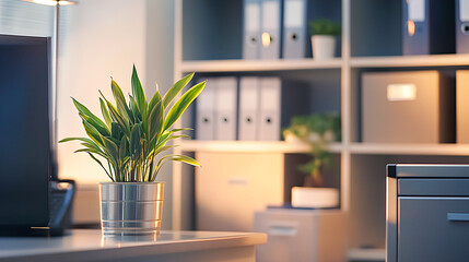 Modern Office Space with Tasteful Décor and Plants